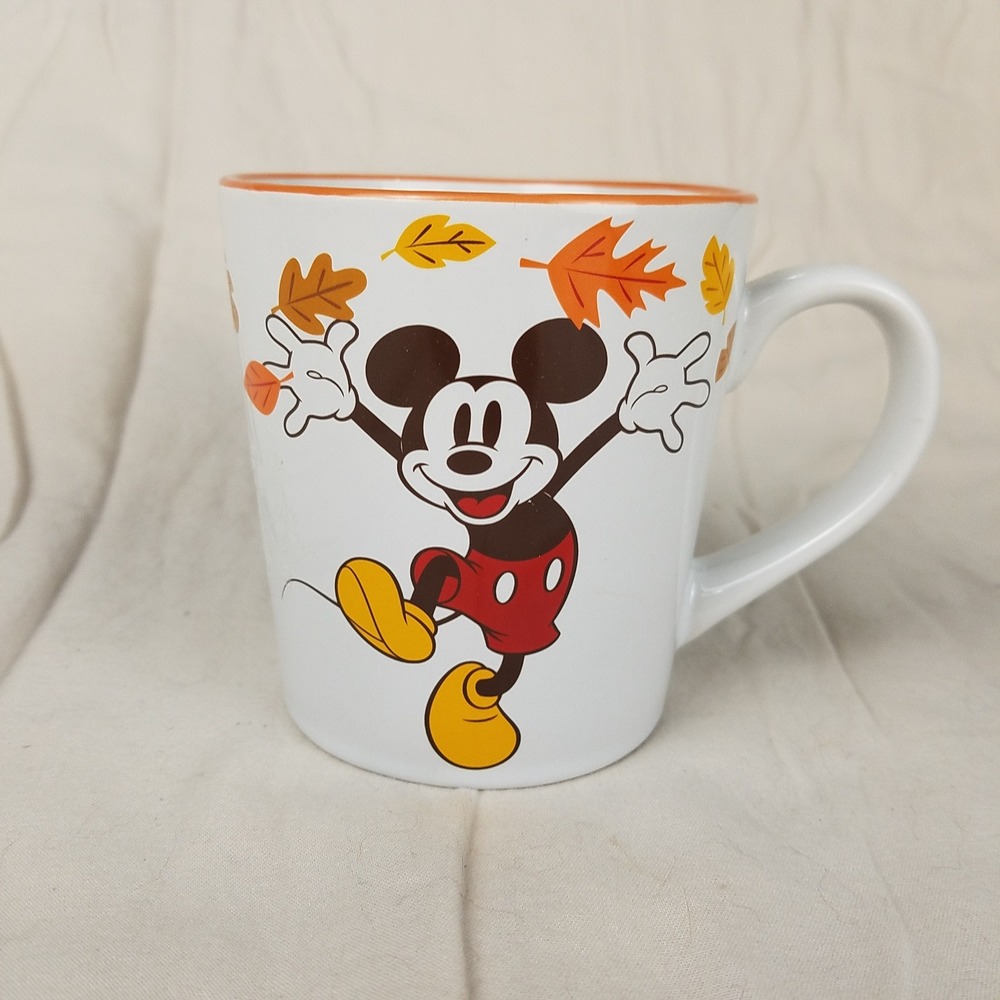 Disney Mug Mickey and Friends‎ Autumn Antics White Orange NWT Fall Leaves